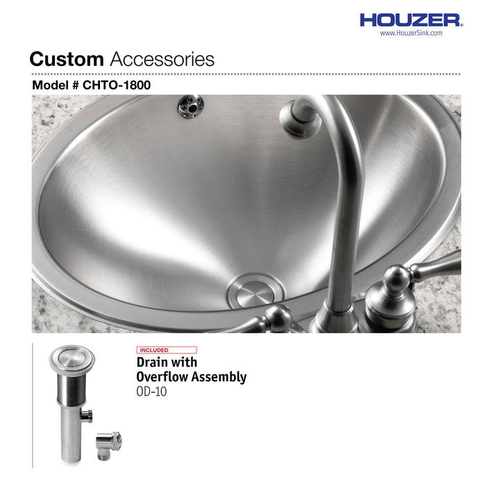 Houzer CHTO-1800-1 Opus 18" Stainless Steel Drop-in Oval Bowl Bathroom Sink with Overflow Drain Assembly