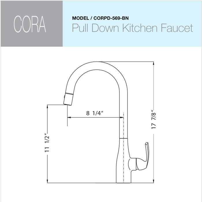 Houzer CORPD-569-BN Cora Series Brushed Nickel Single Handle Pull-Down Kitchen Faucet