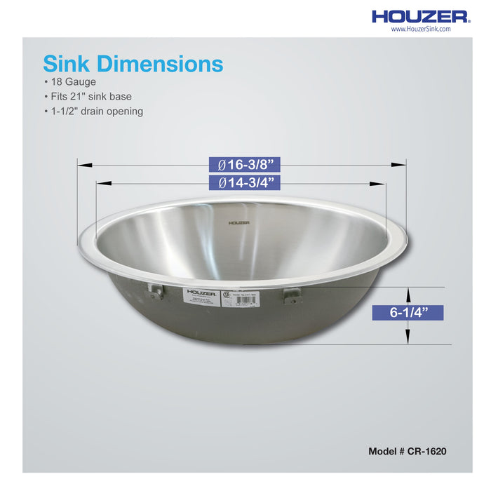 Houzer CR-1620-1 Opus 16" Stainless Steel Undermount Round Bathroom Sink without Overflow