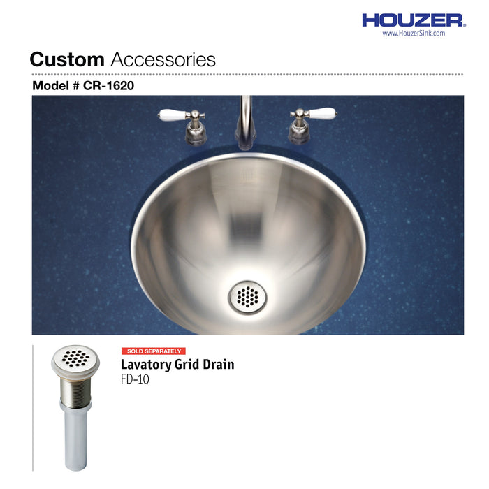 Houzer CR-1620-1 Opus 16" Stainless Steel Undermount Round Bathroom Sink without Overflow