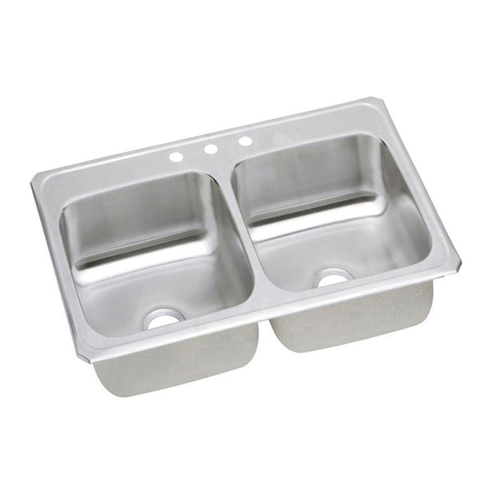 Elkay CR43223 Stainless Steel 3-Hole Double-Bowl Drop-In Kitchen Sink