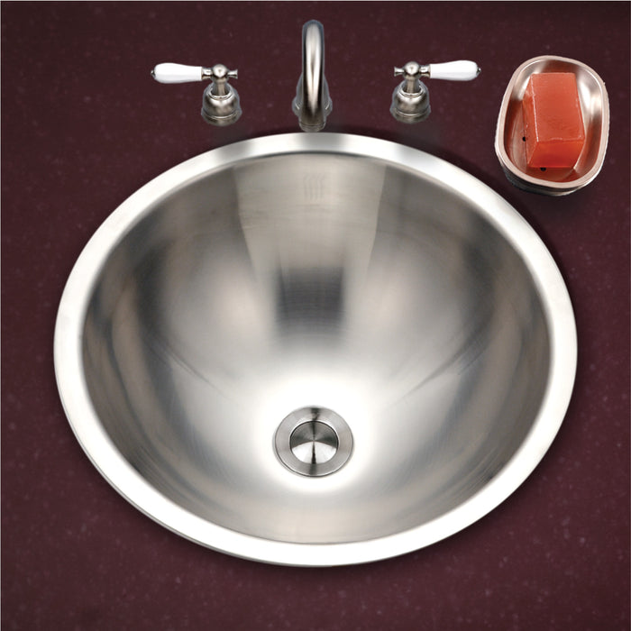 Houzer CRT-1620-1 Opus 16" Stainless Steel Drop-in Topmount Round Bowl Bathroom Sink without Overflow