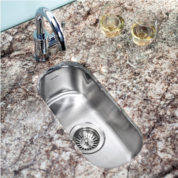 Houzer CS-1105-1 Club 10" Stainless Steel Undermount Compact Single Bowl Bar Sink with Strainer