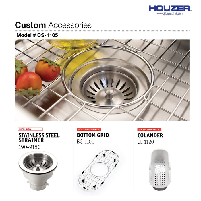 Houzer CS-1105-1 Club 10" Stainless Steel Undermount Compact Single Bowl Bar Sink with Strainer