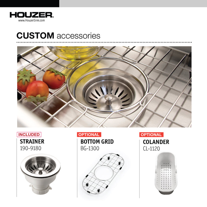Houzer CS-1105-1 Club 10" Stainless Steel Undermount Compact Single Bowl Bar Sink with Strainer