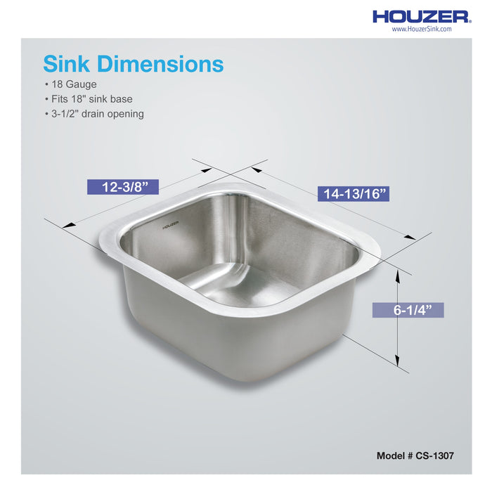Houzer CS-1307-1 Club 13" Stainless Steel Undermount Small Bar and Prep Sink with Strainer