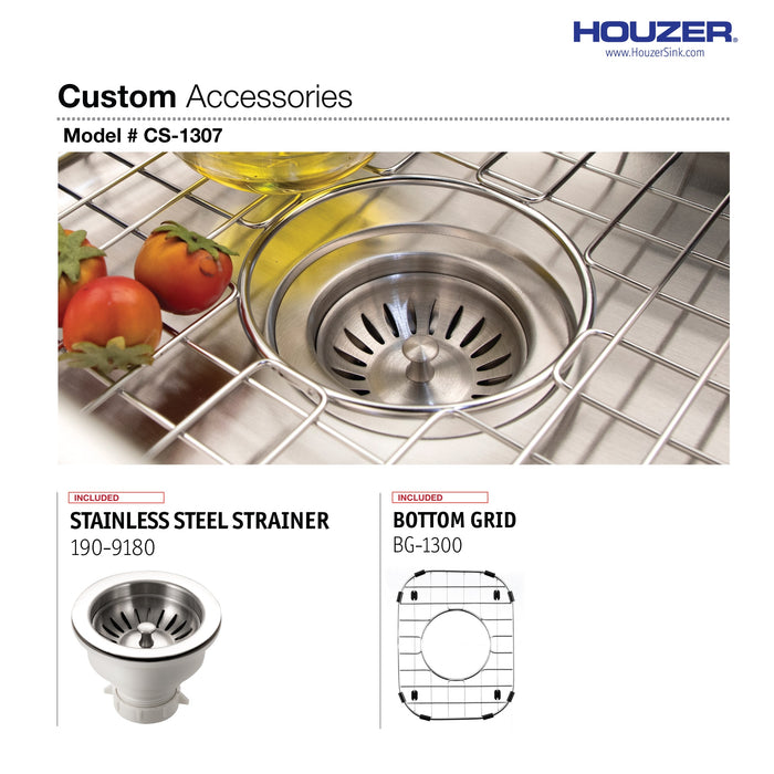 Houzer CS-1307-1 Club 13" Stainless Steel Undermount Small Bar and Prep Sink with Strainer