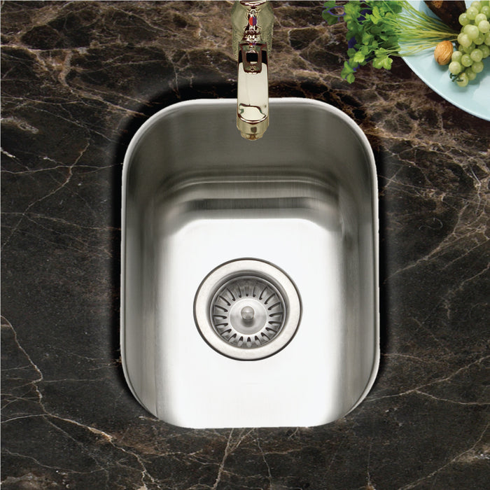Houzer CS-1307-C Club 13" Stainless Steel Undermount Small Bar and Prep Sink with Strainer & Bottom Grid