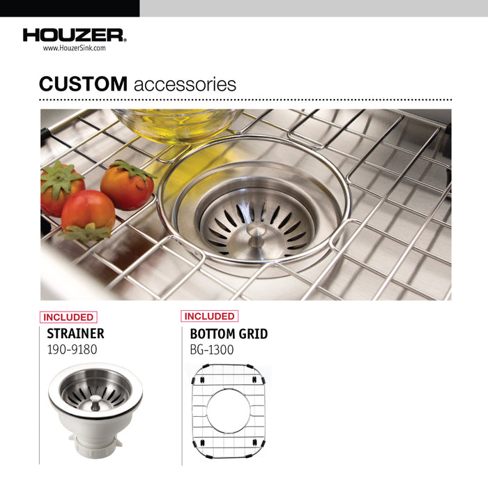 Houzer CS-1307-C Club 13" Stainless Steel Undermount Small Bar and Prep Sink with Strainer & Bottom Grid