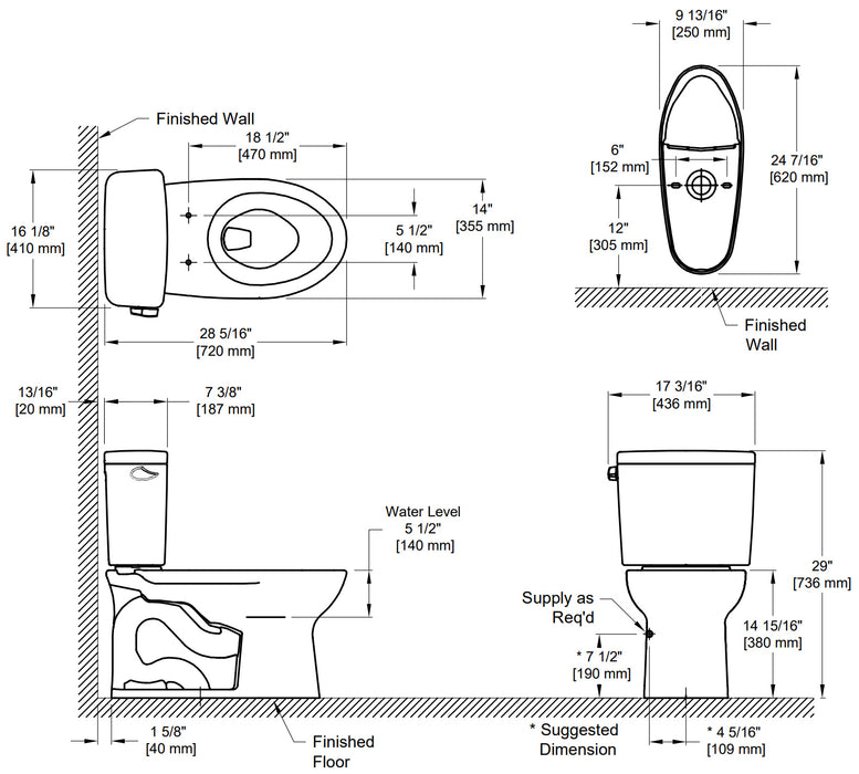 TOTO CST776CEG#01 Drake Two-Piece Elongated Regular Height Toilet with 1.28 GPF Tornado Flush