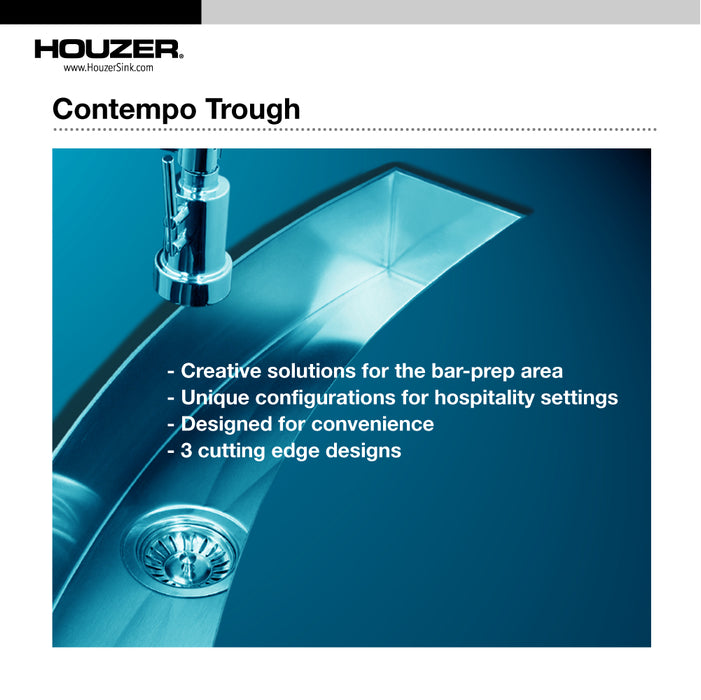 Houzer CTB-3285 Contempo Trough 32" Stainless Steel Undermount Single Bowl Bar Sink with Strainer & Grid