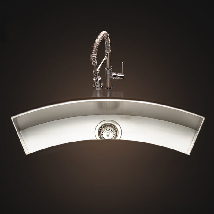 Houzer CTC-3312 Contempo Trough 33" Undermount Single Curved Bowl Bar Sink with Strainer & Grid