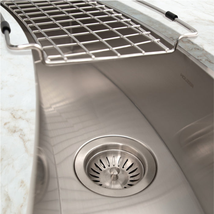 Houzer CTC-3312 Contempo Trough 33" Undermount Single Curved Bowl Bar Sink with Strainer & Grid