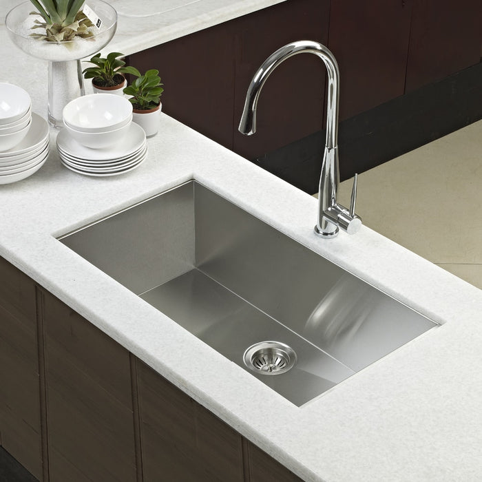 Houzer CTG-3200 Contempo 32" Stainless Steel Undermount Single Bowl Kitchen Sink with Strainer & Grid