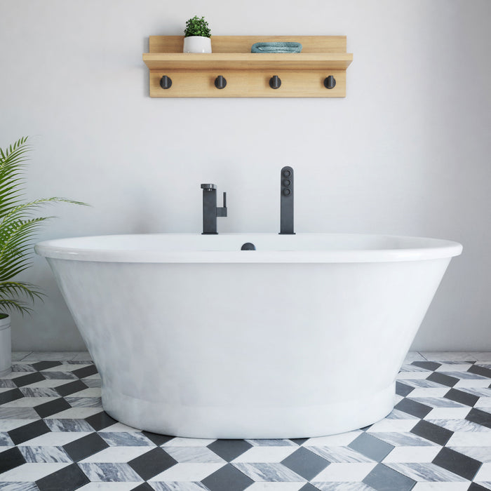 DreamLine BTCB6041HFXXC00 Caribbean 60" x 42" Freestanding Oval 44 Gallon Soaking Bathtub in White