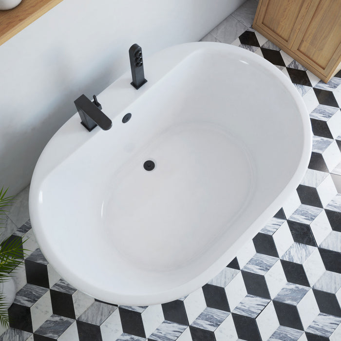 DreamLine BTCB6041HFXXC00 Caribbean 60" x 42" Freestanding Oval 44 Gallon Soaking Bathtub in White