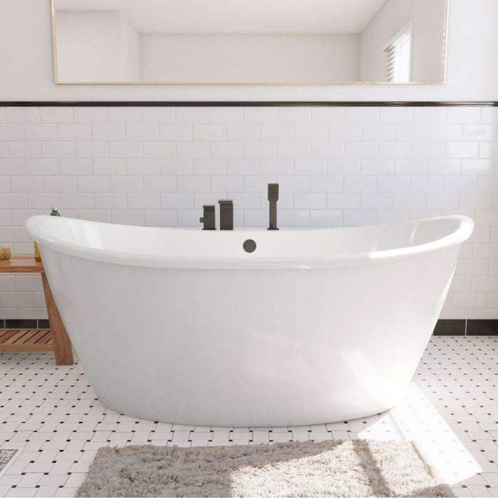 DreamLine BTCA6636WFXXC00 Caspian 66" x 36" Freestanding Double Slipper 2-Person Oval Bathtub in White