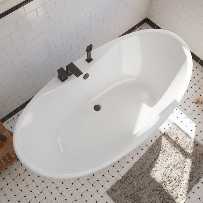 DreamLine BTCA6636WFXXC00 Caspian 66" x 36" Freestanding Double Slipper 2-Person Oval Bathtub in White