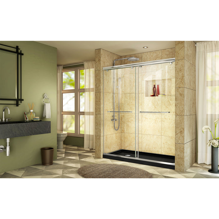 DreamLine DL-6940L-88-01 Charisma 30"D x 60"W x 78 3/4"H Frameless Bypass Shower Door in Chrome with Left Drain Black Base
