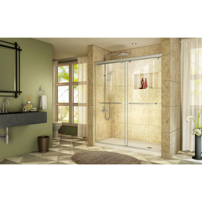 DreamLine DL-6940R-22-04 Charisma 30"D x 60"W x 78 3/4"H Frameless Bypass Shower Door in Brushed Nickel with Right Drain Biscuit Base