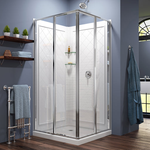 DreamLine DL-6150-01 Cornerview 36"D x 36"W x 76 3/4"H Framed Sliding Shower Enclosure in Chrome with White Base and Backwalls - Bath4All