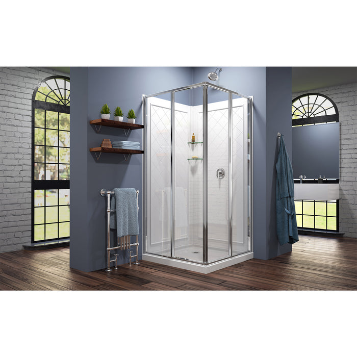 DreamLine DL-6150-01 Cornerview 36"D x 36"W x 76 3/4"H Framed Sliding Shower Enclosure in Chrome with White Base and Backwalls - Bath4All