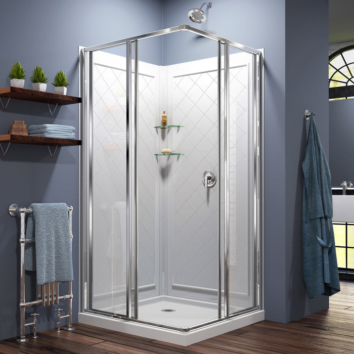 DreamLine DL-6150-01 Cornerview 36"D x 36"W x 76 3/4"H Framed Sliding Shower Enclosure in Chrome with White Base and Backwalls - Bath4All