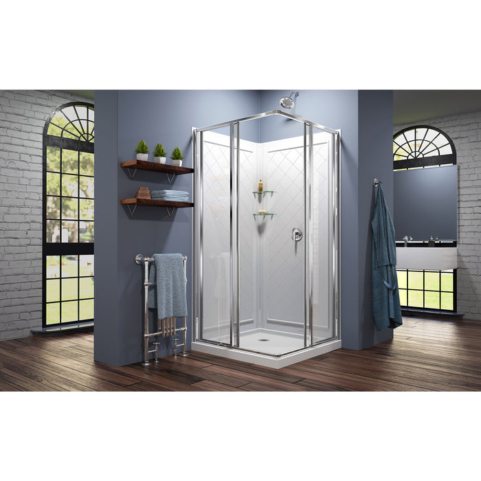 DreamLine DL-6150-01 Cornerview 36"D x 36"W x 76 3/4"H Framed Sliding Shower Enclosure in Chrome with White Base and Backwalls - Bath4All