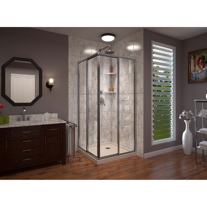 DreamLine DL-6710-22-04 Cornerview 36" D x 36" W x 74 3/4" H Framed Sliding Shower Enclosure in Brushed Nickel with Biscuit Shower Base