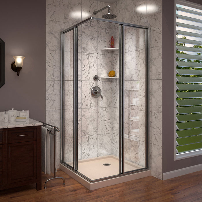 DreamLine DL-6710-22-04 Cornerview 36" D x 36" W x 74 3/4" H Framed Sliding Shower Enclosure in Brushed Nickel with Biscuit Shower Base