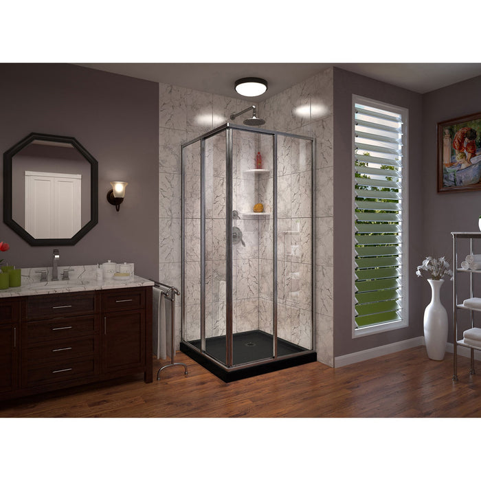 DreamLine DL-6710-88-04 Cornerview 36" D x 36" W x 74 3/4" H Framed Sliding Shower Enclosure in Brushed Nickel with Black Base
