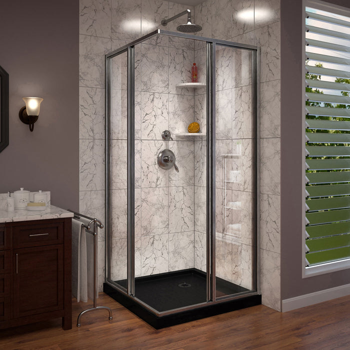 DreamLine DL-6710-88-04 Cornerview 36" D x 36" W x 74 3/4" H Framed Sliding Shower Enclosure in Brushed Nickel with Black Base