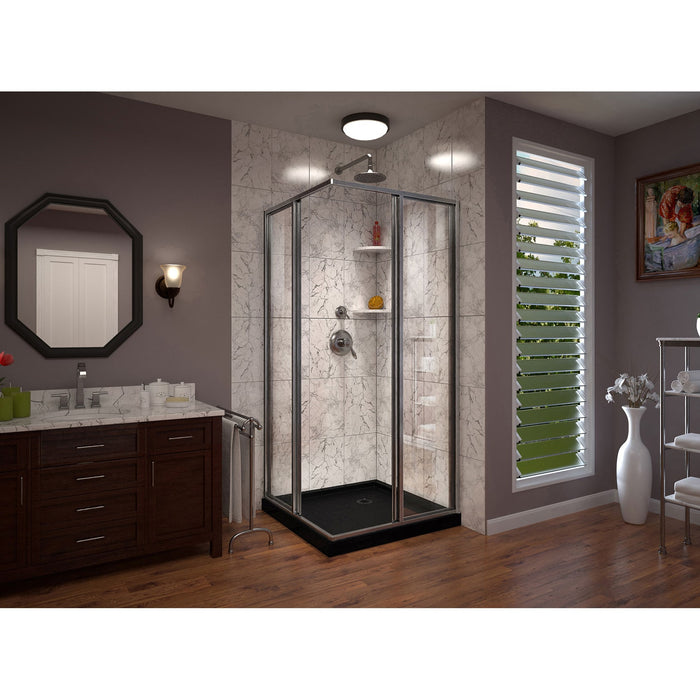 DreamLine DL-6710-88-04 Cornerview 36" D x 36" W x 74 3/4" H Framed Sliding Shower Enclosure in Brushed Nickel with Black Base
