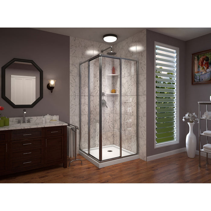DreamLine DL-6710-04 Cornerview 36" D x 36" W x 74 3/4" H Framed Sliding Shower Enclosure in Brushed Nickel with White Base