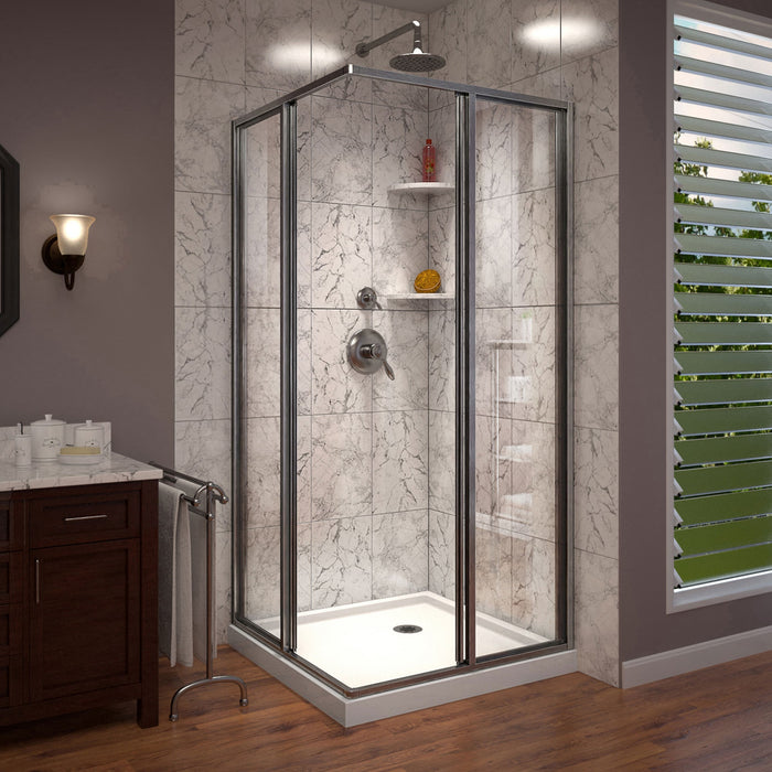 DreamLine DL-6710-04 Cornerview 36" D x 36" W x 74 3/4" H Framed Sliding Shower Enclosure in Brushed Nickel with White Base