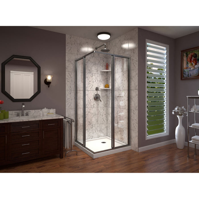 DreamLine DL-6710-04 Cornerview 36" D x 36" W x 74 3/4" H Framed Sliding Shower Enclosure in Brushed Nickel with White Base