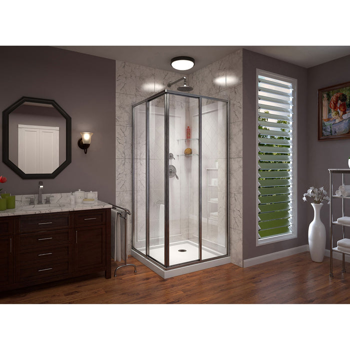 DreamLine DL-6150-04 Cornerview 36" D x 36" W x 76 3/4" H Framed Sliding Shower Enclosure in Brushed Nickel with White Base and Walls Kit