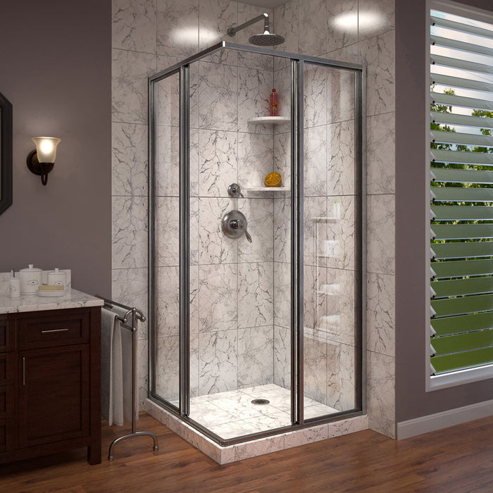 DreamLine SHEN-8134340-04 Cornerview 34 1/2" D x 34 1/2" W x 72" H Framed Sliding Shower Enclosure in Brushed Nickel