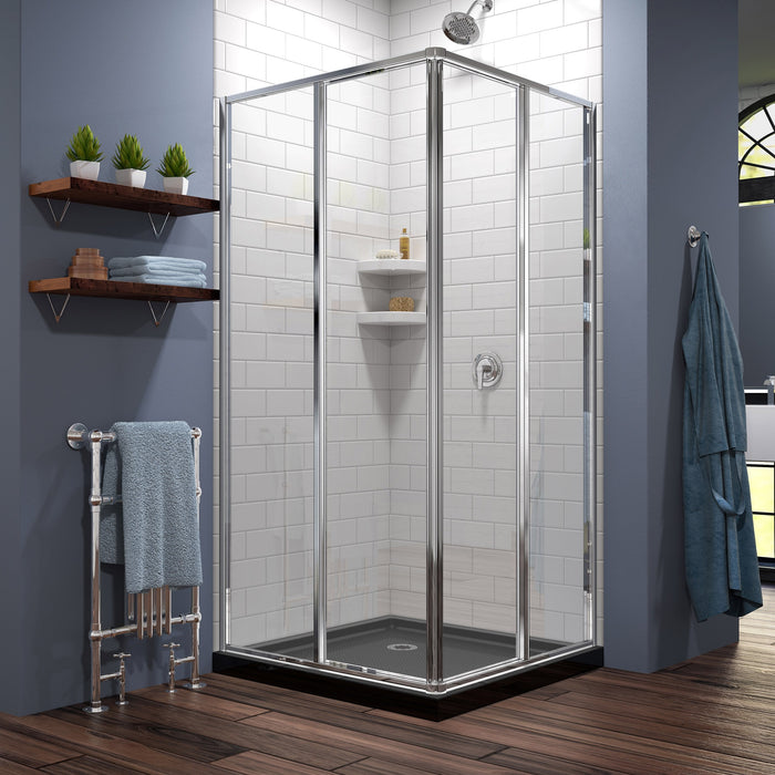 DreamLine DL-6709-88-01 Cornerview 42"D x 42"W x 74 3/4"H Framed Sliding Shower Enclosure in Chrome with Black Base Kit