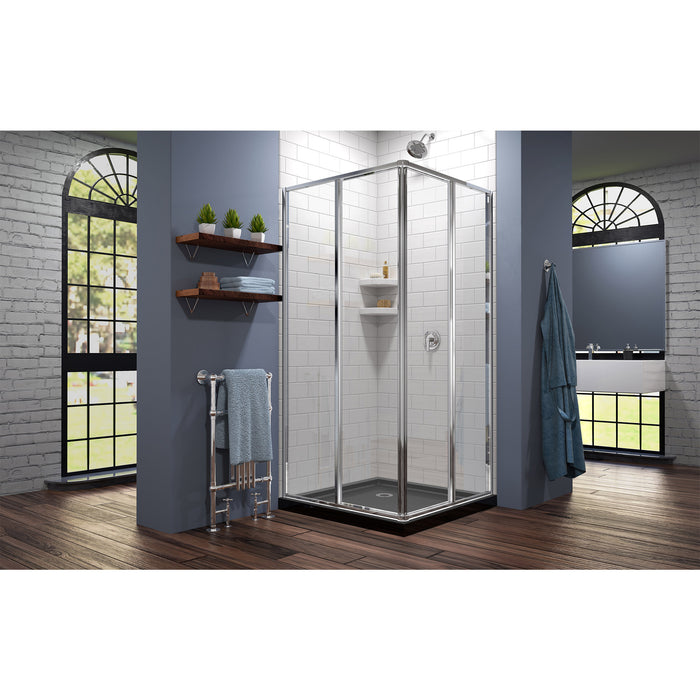 DreamLine DL-6709-88-01 Cornerview 42"D x 42"W x 74 3/4"H Framed Sliding Shower Enclosure in Chrome with Black Base Kit