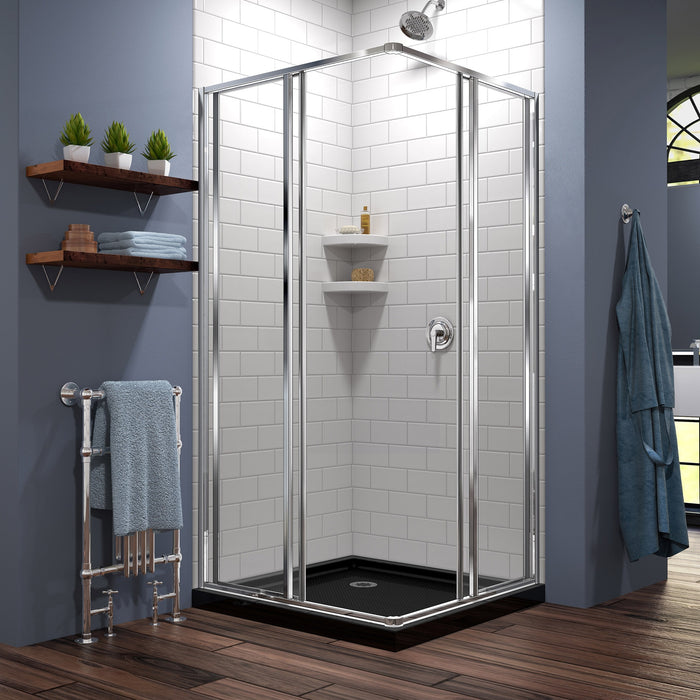 DreamLine DL-6709-88-01 Cornerview 42"D x 42"W x 74 3/4"H Framed Sliding Shower Enclosure in Chrome with Black Base Kit