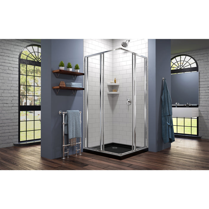 DreamLine DL-6709-88-01 Cornerview 42"D x 42"W x 74 3/4"H Framed Sliding Shower Enclosure in Chrome with Black Base Kit