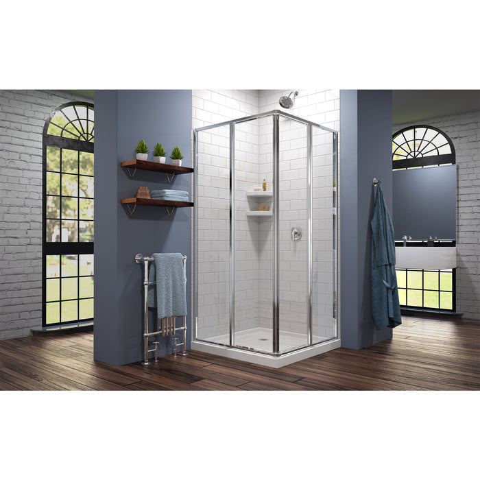 DreamLine DL-6709-01 Cornerview 42"D x 42"W x 74 3/4"H Framed Sliding Shower Enclosure in Chrome with White Base Kit