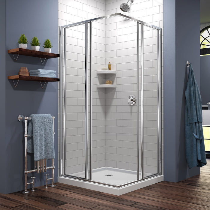 DreamLine DL-6710-01 Cornerview 36"D x 36"W x 74 3/4"H Framed Sliding Shower Enclosure in Chrome with White Acrylic Base Kit - Bath4All