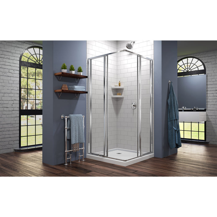 DreamLine DL-6710-01 Cornerview 36"D x 36"W x 74 3/4"H Framed Sliding Shower Enclosure in Chrome with White Acrylic Base Kit - Bath4All