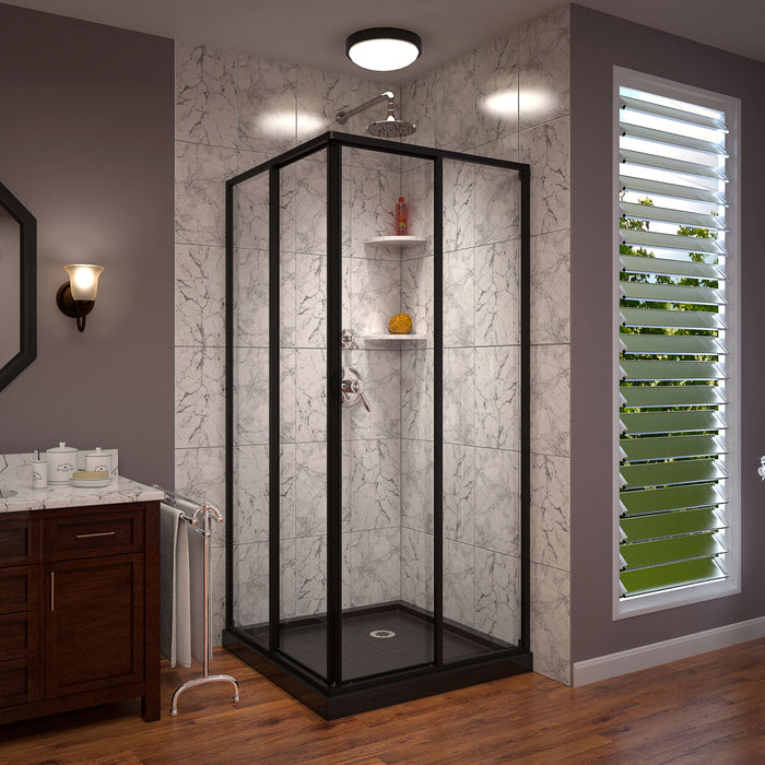 DreamLine DL-6710-88-09 Cornerview 36"D x 36"W x 74 3/4"H Framed Sliding Shower Enclosure and Shower Base Kit in Satin Black