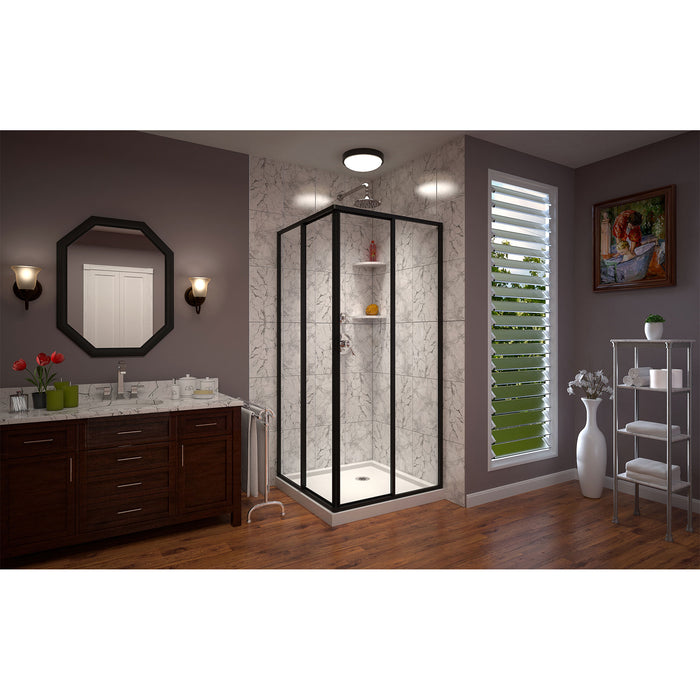 DreamLine DL-6709-09 Cornerview 42"D x 42"W x 74 3/4"H Framed Sliding Shower Enclosure and Shower Base Kit in Satin Black