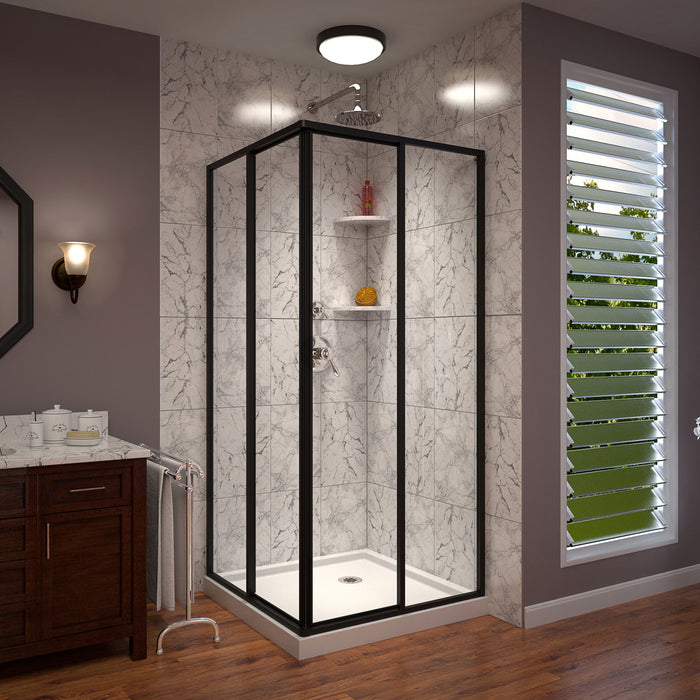 DreamLine DL-6709-09 Cornerview 42"D x 42"W x 74 3/4"H Framed Sliding Shower Enclosure and Shower Base Kit in Satin Black