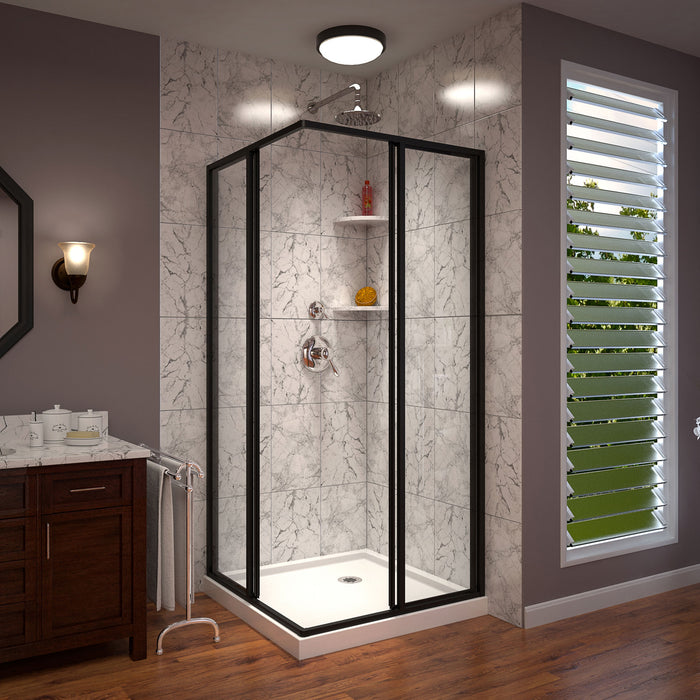 DreamLine DL-6709-09 Cornerview 42"D x 42"W x 74 3/4"H Framed Sliding Shower Enclosure and Shower Base Kit in Satin Black