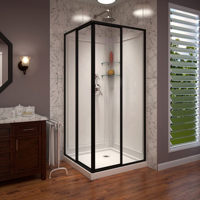 DreamLine DL-6150-09 Cornerview 36"D x 36"W Framed Sliding Shower Enclosure, Shower Base and Acrylic Backwall Kit in Satin Black